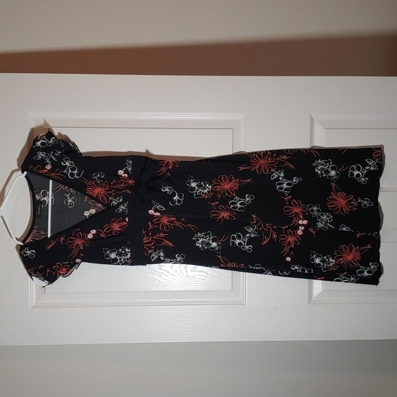 Speechless Black Pink Floral Print Faux Wrap V Neck Dress Size S - Picture 1 of 8